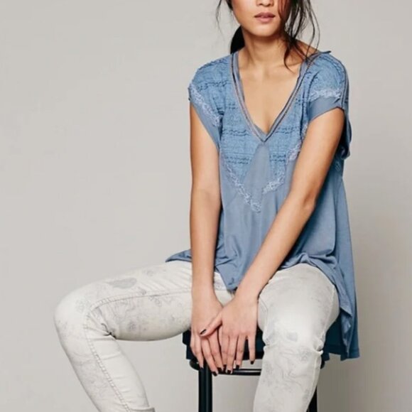 FREE PEOPLE ABIGAIL LACE TRIM JERSEY TOP - Picture 5 of 8